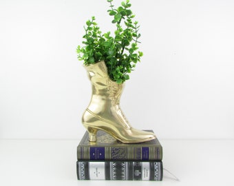 Vintage Brass Boot Victorian Vase - Decor Planter Bookend