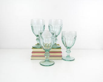 Libbey Goblets Wine Glasses Gibraltar Set of 4 in Spanish Green - Vintage Duratuff Glasses