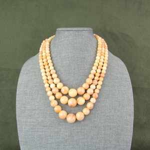 Multi-strand Beaded Necklace - Vintage 1950s 3 Strand Peach Lucite Marble Necklace - Faux Angel Hair Coral Jewelry