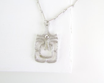 Vintage Avon Modern Pendant Necklace - 1970s Silver Mayan Collection