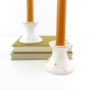 Ceramic Star Candle Holders - Vintage Candlestick Holders Celestial Gold Stars
