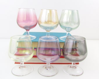 Vintage Cocktail Glasses Rainbow Glassware Mismatched - Luminarc Cognac Glasses Set - Brandy Bar Glasses New in Box