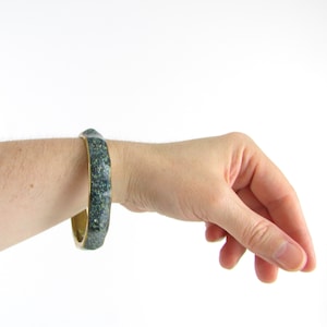 Vintage Terazzo Stone and Brass Mosaic Bangle Bracelet