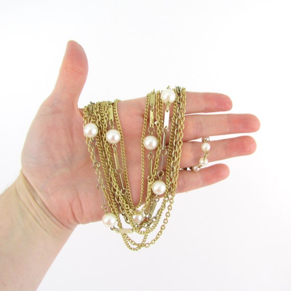 Multi Strand Pearl Gold Necklace Vintage Choker Cos… Gem