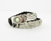 Silver Pearl Belt - Vintage 1970s Metal Scale Stretch Art Deco Accessory in Small