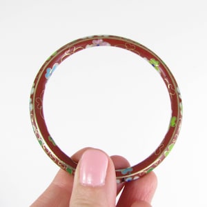 Cloisonne Enamel Bangle Bracelet - Vintage 1970s Enamel Floral Jewelry
