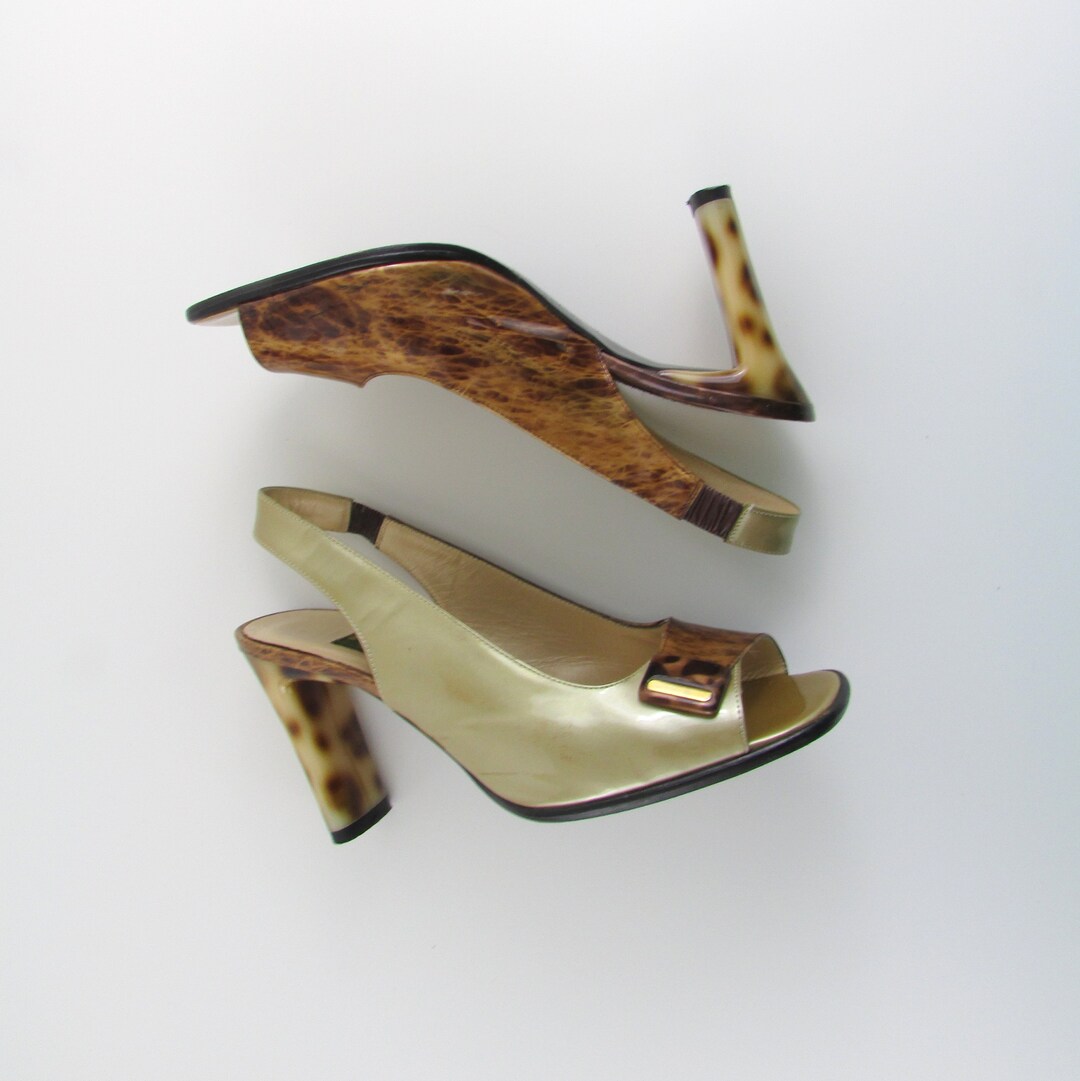 Tortoise Shell Pattern Heels Clearance Vintage Tortoise Shell Leather Peep Toe Heels in Size 6 - 6.5 ...