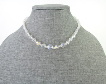 Vintage Crystal Choker - AB Aurora Borealis Necklace - Beaded Wedding Jewelry