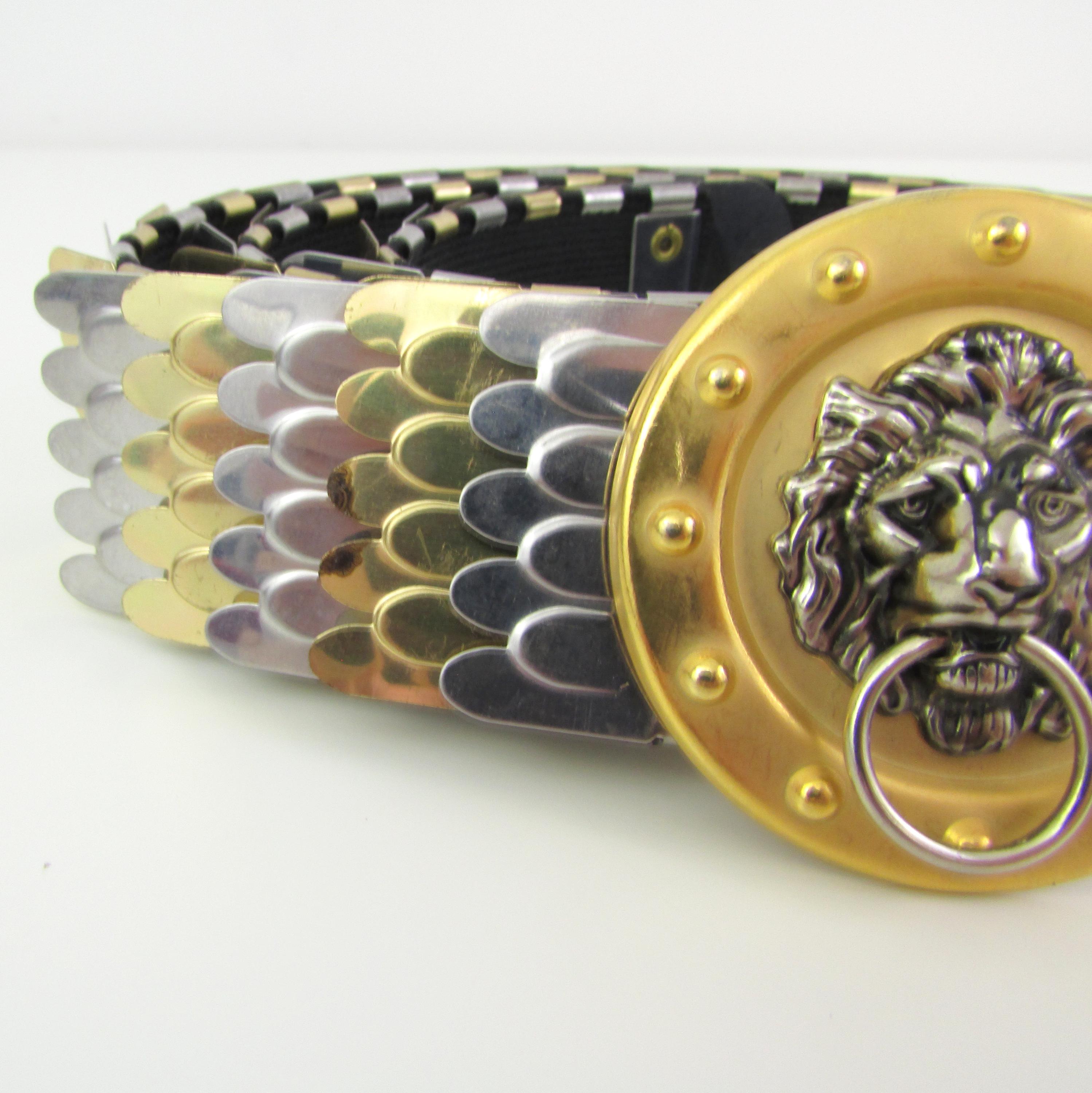 Vintage Lion Gold Metal Stretch Belt in Medium Large - Fish  display picture 2