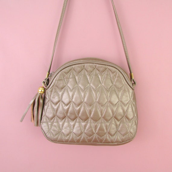 Vintage Quilted Bronze Leather Purse - Crossbody … - image 2