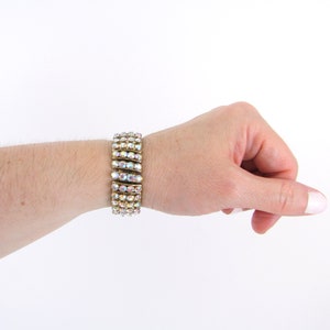 Vintage Aurora Borealis Crystal Cuff Bracelet Stretch - AB Crystal Wedding Jewelry