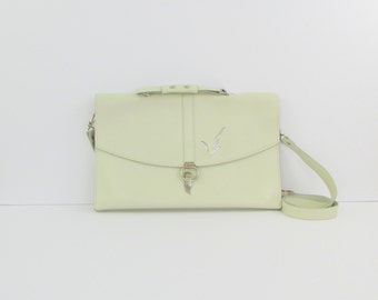Clearance Sale Vintage Leather Crossbody Bag - Top Handle Minimalist Purse in Cream w/ Cut Out Detail