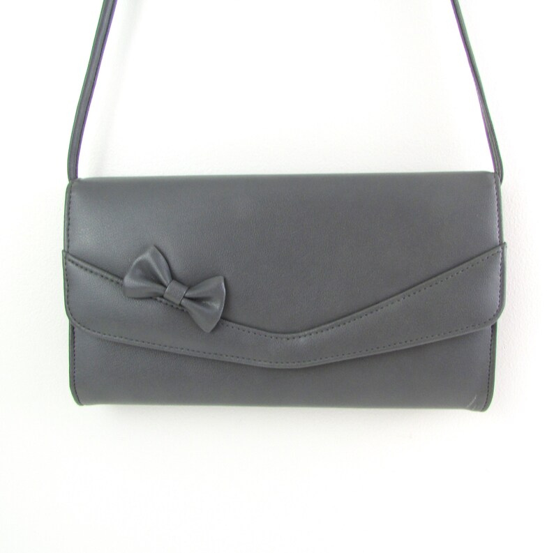 Vintage Bow Shoulder Bag Gray Purse image 2