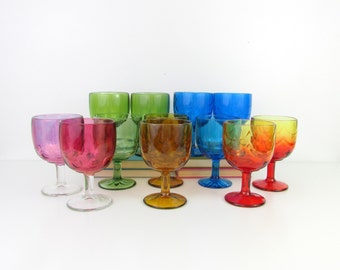Vintage Colorful Glass Goblets Bartlett Collins - Pick Your Set of Mid Century Glassware - Amberina Green Blue Pink Amber