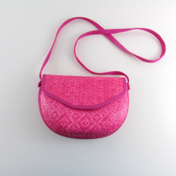 Vintage Straw Purse - Shoulder Bag in Pink