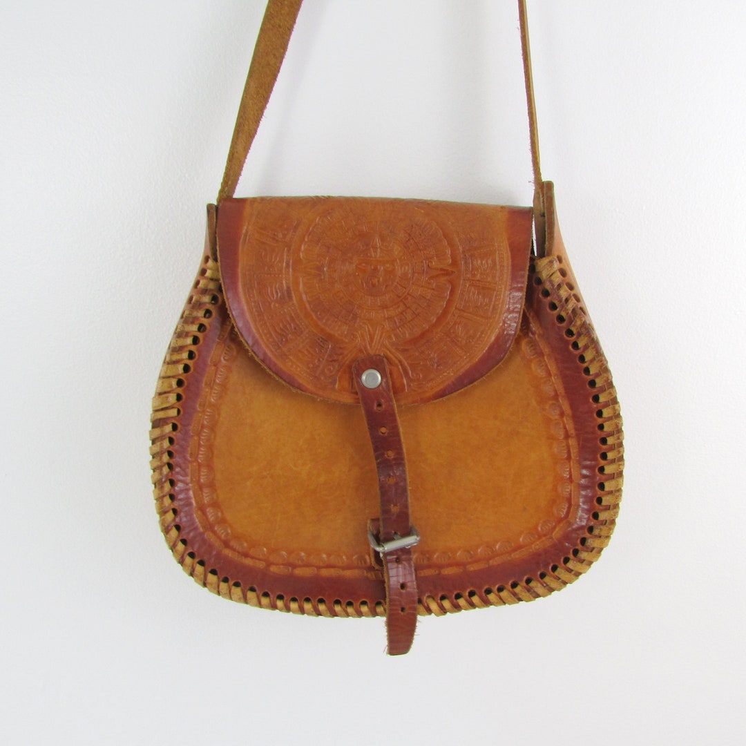 Vintage Tooled Leather Crossbody Bag Boho Sun God Purse Etsy