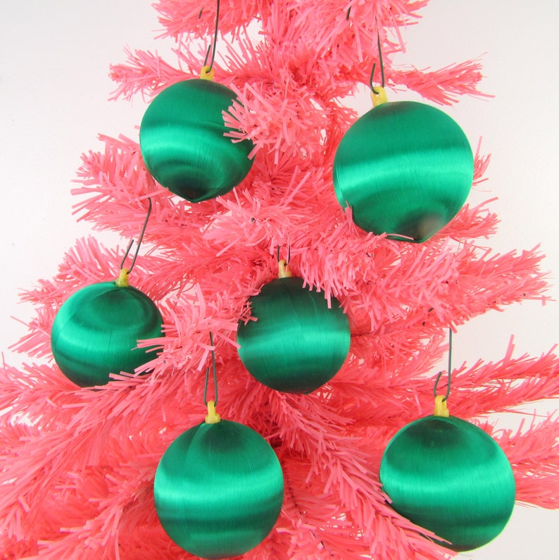 Vintage Christmas Tree Ornaments Decor in Dark Green Satin Set 6 by Alderbrook image 2