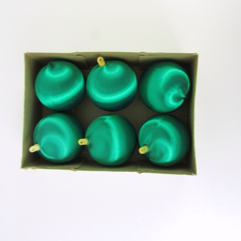 Vintage Christmas Tree Ornaments Decor in Dark Green Satin Set 6 by Alderbrook image 5