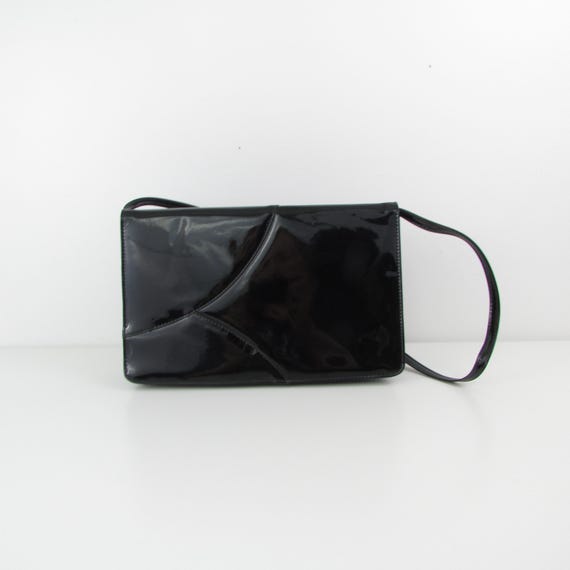 Vintage Black Patent Shoulder Bag Purse Convertible Clutch