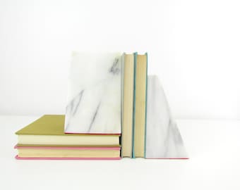 Vintage Marble Bookends Book Ends - White and Gray Modern Marble Decor