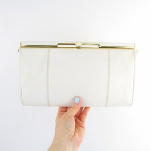 Sac à main en cuir végétalien blanc - Sac à bandoulière vintage en peau de serpent