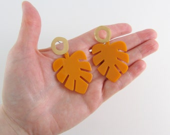 Monstera Leaf Earrings -  Tropical Acrylic Drop Earrings - Bold Statement Jewelry Jewllery