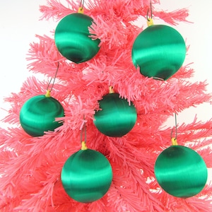 Vintage Christmas Tree Ornaments Decor in Dark Green Satin Set 6 by Alderbrook image 1