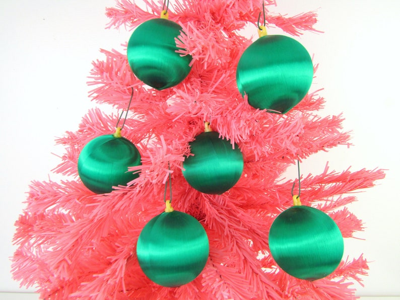 Vintage Christmas Tree Ornaments Decor in Dark Green Satin Set 6 by Alderbrook image 1