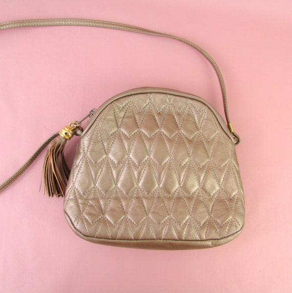 Vintage Quilted Bronze Leather Purse - Crossbody … - image 3