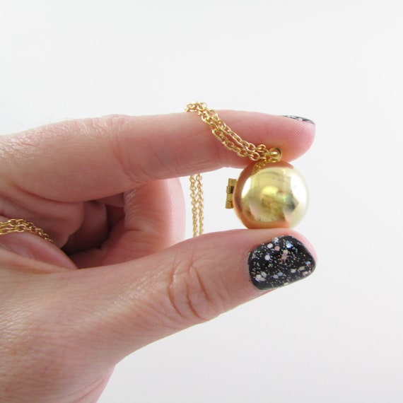 Vintage Gold Ball Locket Necklace Brass Secret Message Pendant