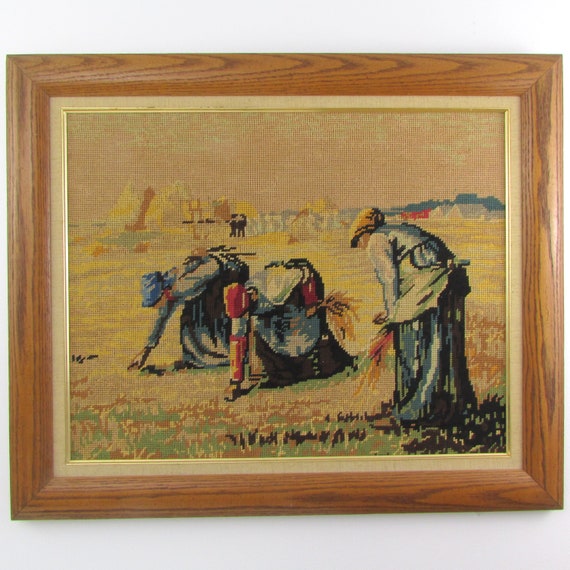 Broderie florale vintage Crewel du milieu du siècle | Travaux d