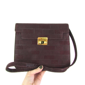 vintage Sac à main en cuir bordeaux - Sac à bandoulière en cuir gaufré