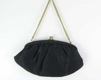 Bolso de mano vintage de satén negro para noche