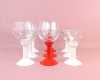 Vintage Bodum Oktett Wine and Martini Glasses in Red or White Set of 3 of Your Choice - Modern Memphis Glassware