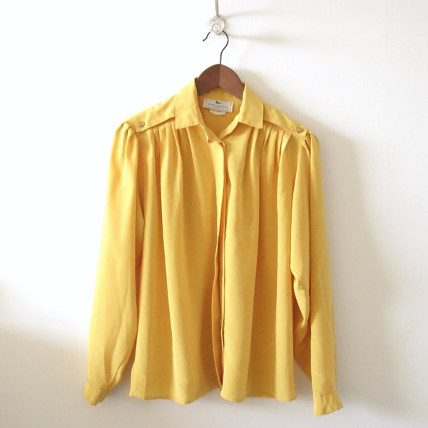 Vintage Flowy Blouse - 1980s Mustard Yellow - Medium Large by Diane Charles