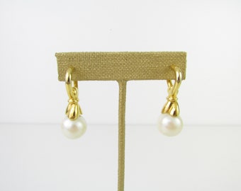 Gold Pearl Drop Earring - Vintage Costume Jewelry