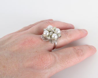 Vintage Pearl Statement Ring size 6 - Sarah Coventry Victorian Inspired Silver Cocktail Ring