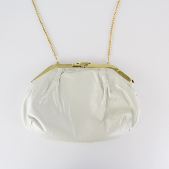 Vintage Leather Purse White Pearlescent Finish - M
