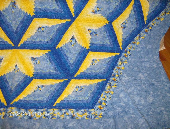 Diamond Log Cabin Star Quilt In Blues And Yellows Etsy