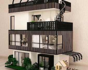 Duży nowoczesny domek dla lalek – luksusowy domek w miniaturze ze światłami