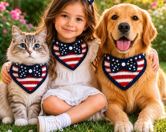 Patriotic Pet Bandana Crochet Pattern PDF | USA Flag Dog Bandana | 4th of July Crochet Pattern | Cat Bandana |American Holiday Pet Accessory