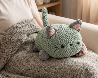 Riesenkatze Häkelanleitung, Amigurumi Jumbo Katze Plüsch PDF, Chunky Pillow Plushie Tutorial, Kawaii Big Cat DIY, Anfänger freundlich häkeln