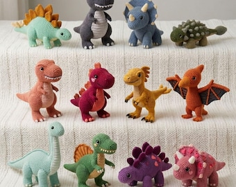 12 Dinosaurier Häkelanleitungen Bündel PDF | Niedliche Amigurumi Dinosaurier Häkelanleitung | Anfänger Freundliche Plüschtier Muster | Sofort Download