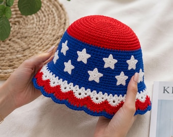 Crochet Patriotic Bucket Hat Pattern PDF – Beginner Friendly 4th of July Hat Pattern, American Flag Bucket Hat, US Crochet, Instant Download