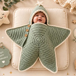 Hooded Star Baby Blanket Crochet Pattern PDF | Newborn Swaddle Cocoon Pattern | Easy Baby Shower Gift | Instant Download | Crochet Baby Wrap