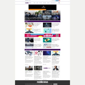 May include: A webpage titled "mobilenews" with various articles. Headlines include Ericsson investment, MVNO broadband, and Samsung shipments. The page features images, logos, and text, with sections for news and latest features.