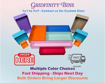 3D Printed Gridfinity Standard Storage Bins | Custom Colors | Custom Sizes | Drawer Organizer | 1.62" Height