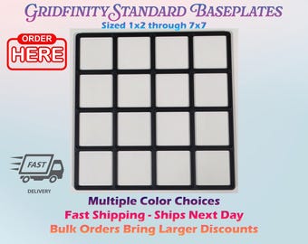 Standard Gridfinity Baseplates | 1x2 to 7x7 | Custom Sizing, Multiple Colors, Drawer Organizer