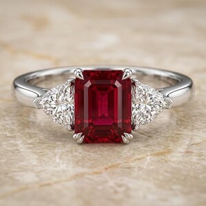 2.50 Ct Emerald Cut Natural Ruby & Diamond Bridal Gift Ring 18K Solid White Gold