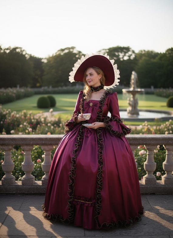 burgundy masquerade dresses Rococo Ball Gown Medieval Queen Dress Victorian Costume Renaissance Faire Prom Gown Theatrical Stage Wear Princess Dress inspired parties princess ball gown Dress With Baby Blue Size:24-36 months